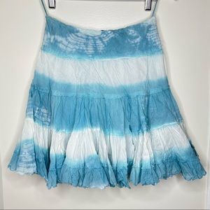 Chaudry Sport Boho Tie Dye skirt rough hem size small ruffle tiered blue White